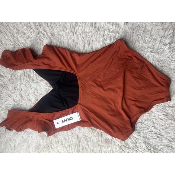 DKNY Plunge Neck Ruffle One-Piece Bikini - Picture 4 of 8